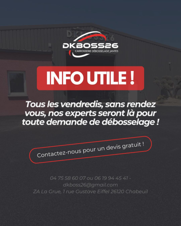 Débosselage d'une voiture accidentée à Alixan, Chabeuil, DKBOSS26